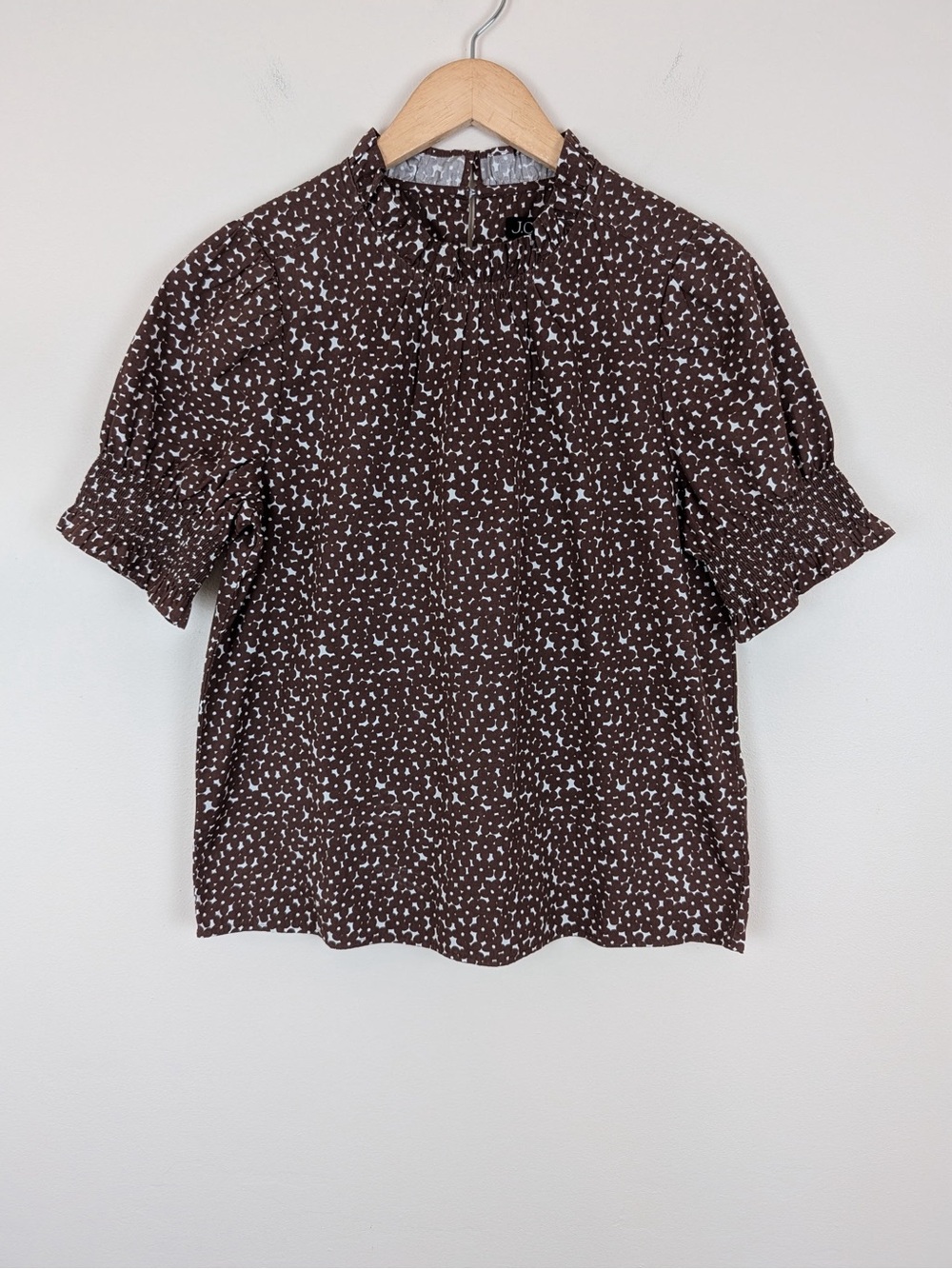 J Crew Smocked Cotton Poplin Puff Sleeve Top in Mocha Floral - Picture 2 of 9